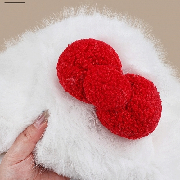 Hello Kitty Inspired Fuzzy Hat with Red Bow & Pom-Poms - Picture 4 of 10